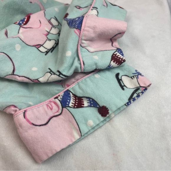 Nick And Nora Flannel Pajama Set Pink Elephant Skates Top And Bottom Womens Sz S - Picture 9 of 16